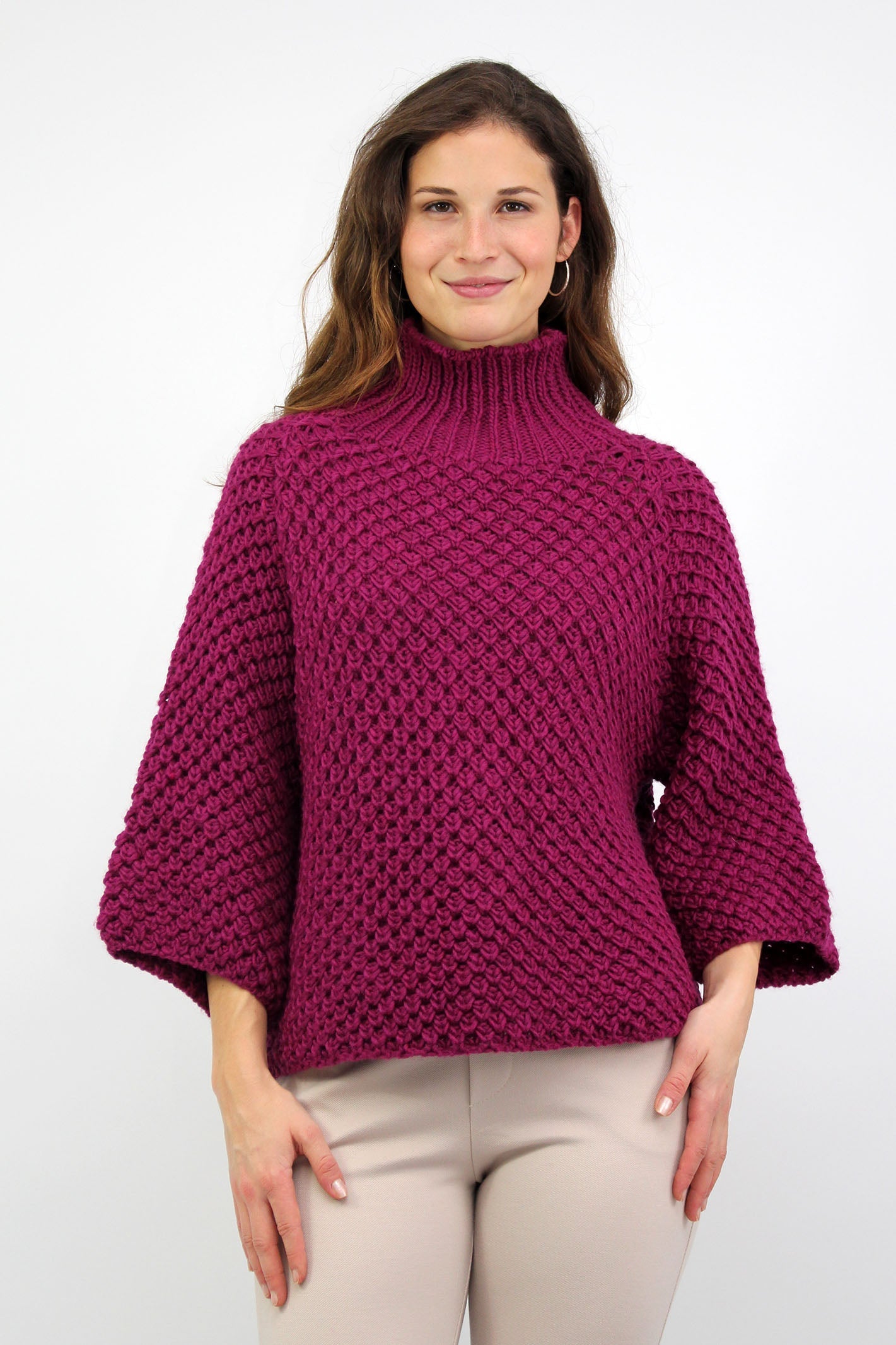 Pullover "Grobstrick mit Stehkragen" - Beere