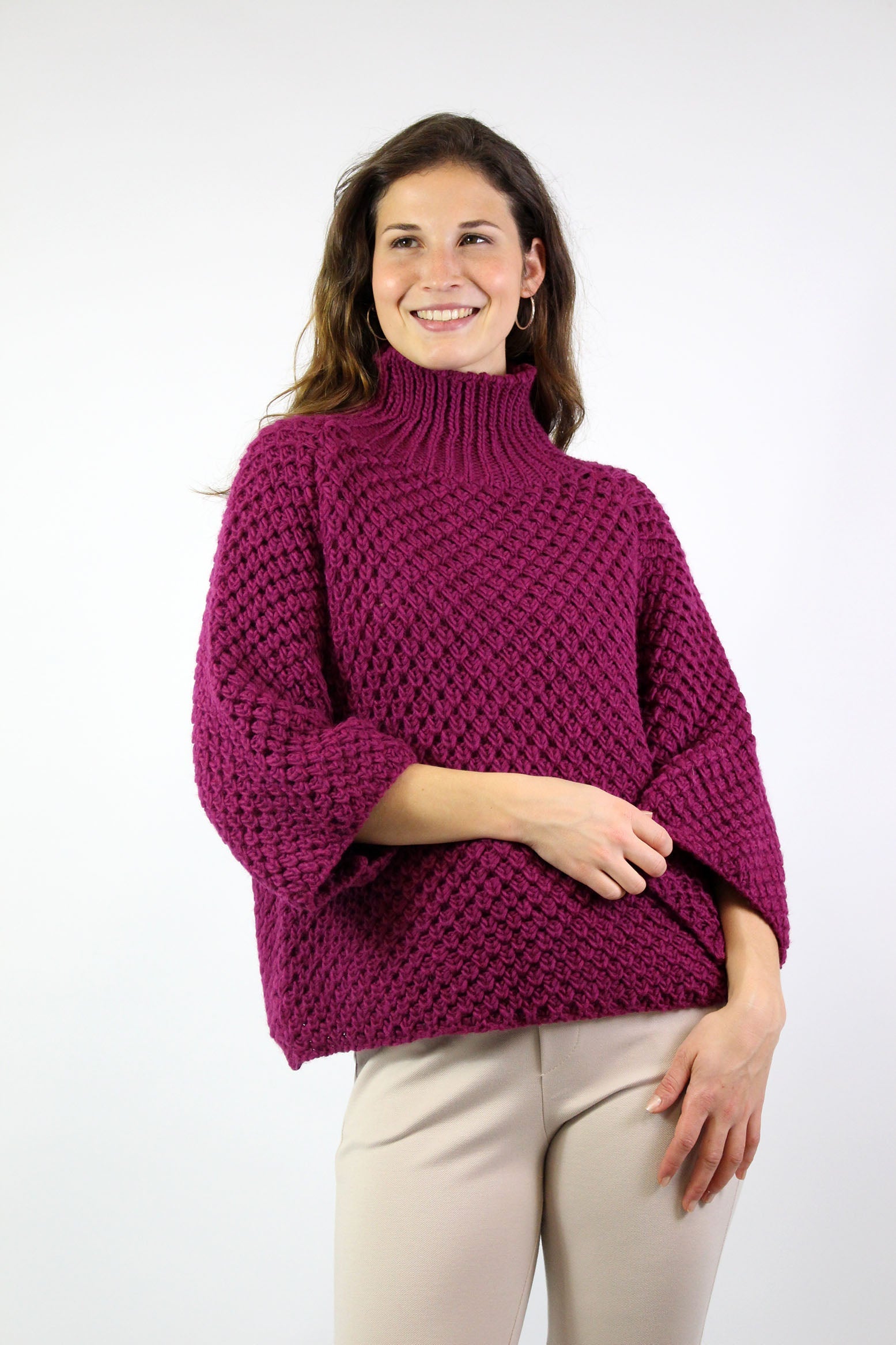 Pullover "Grobstrick mit Stehkragen" - Beere