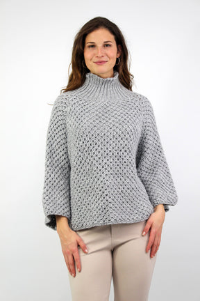 Pullover "Grobstrick mit Stehkragen" - Grau