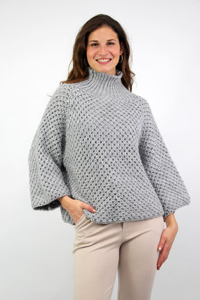 Pullover "Grobstrick mit Stehkragen" - Grau