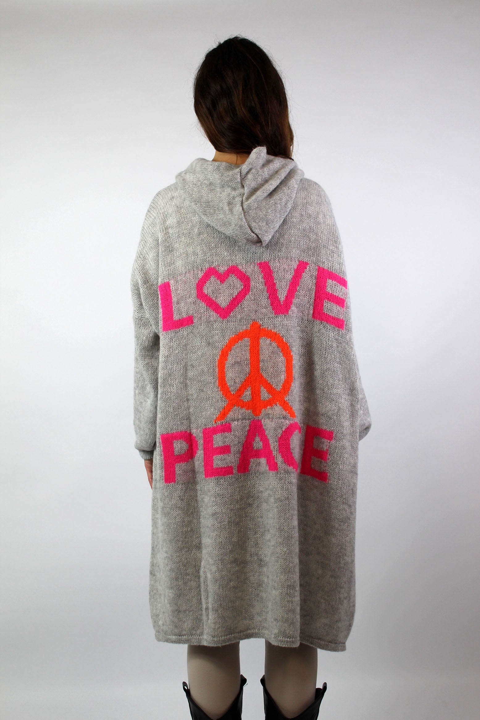 Strickjacke "Love & Peace" - Hellgrau