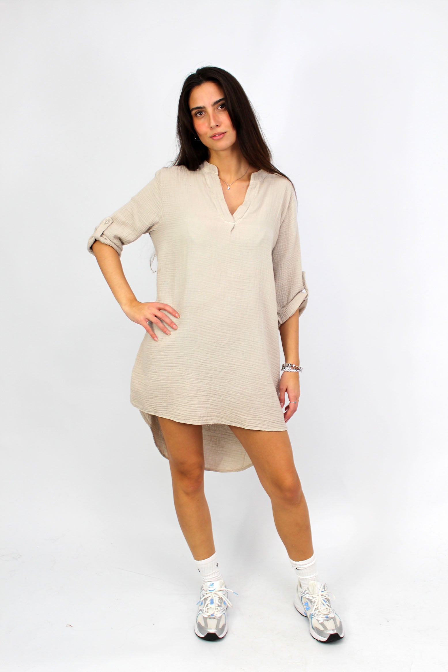 Musselin Tunika / Kleid - Beige