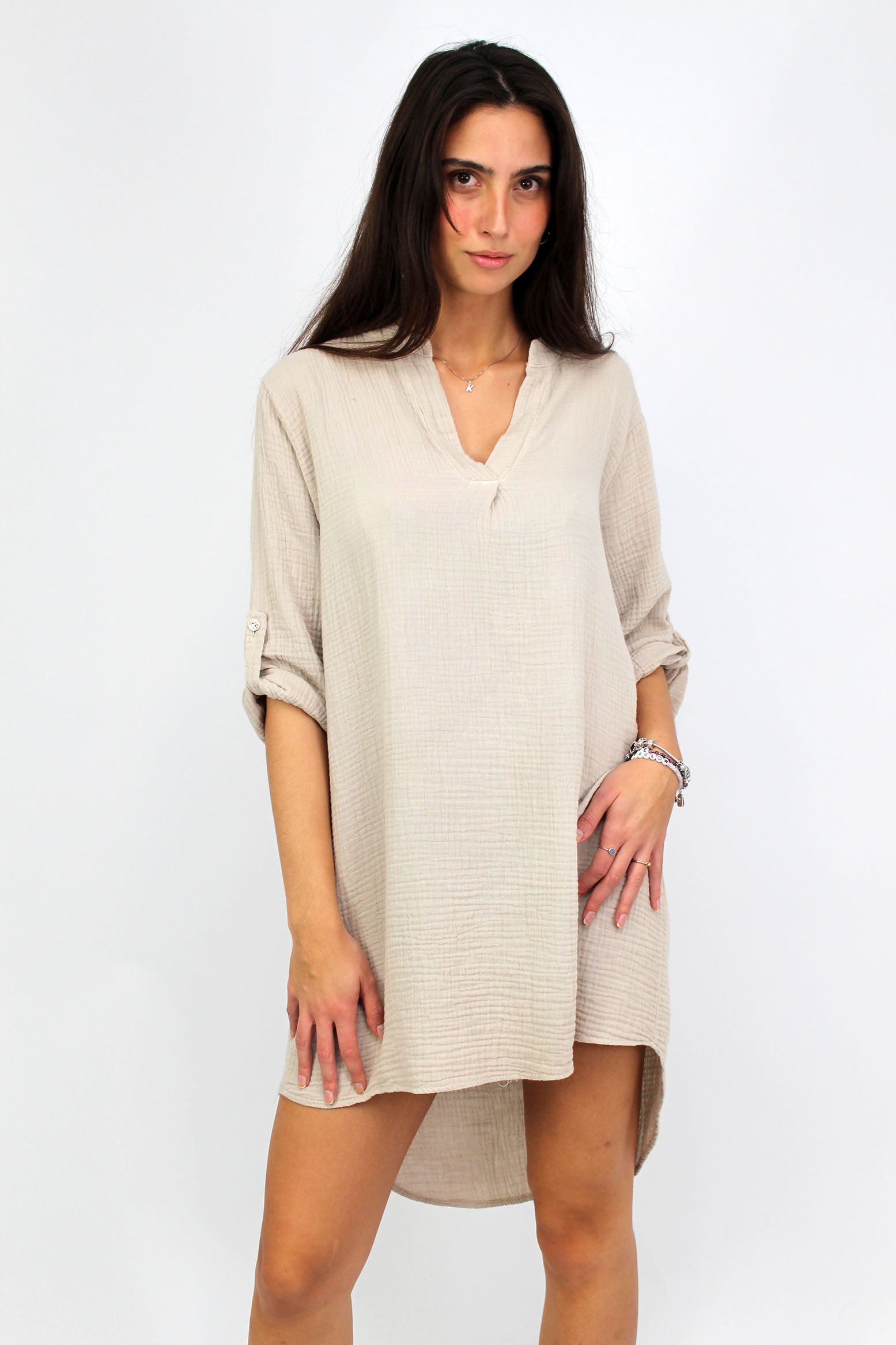 Musselin Tunika / Kleid - Beige