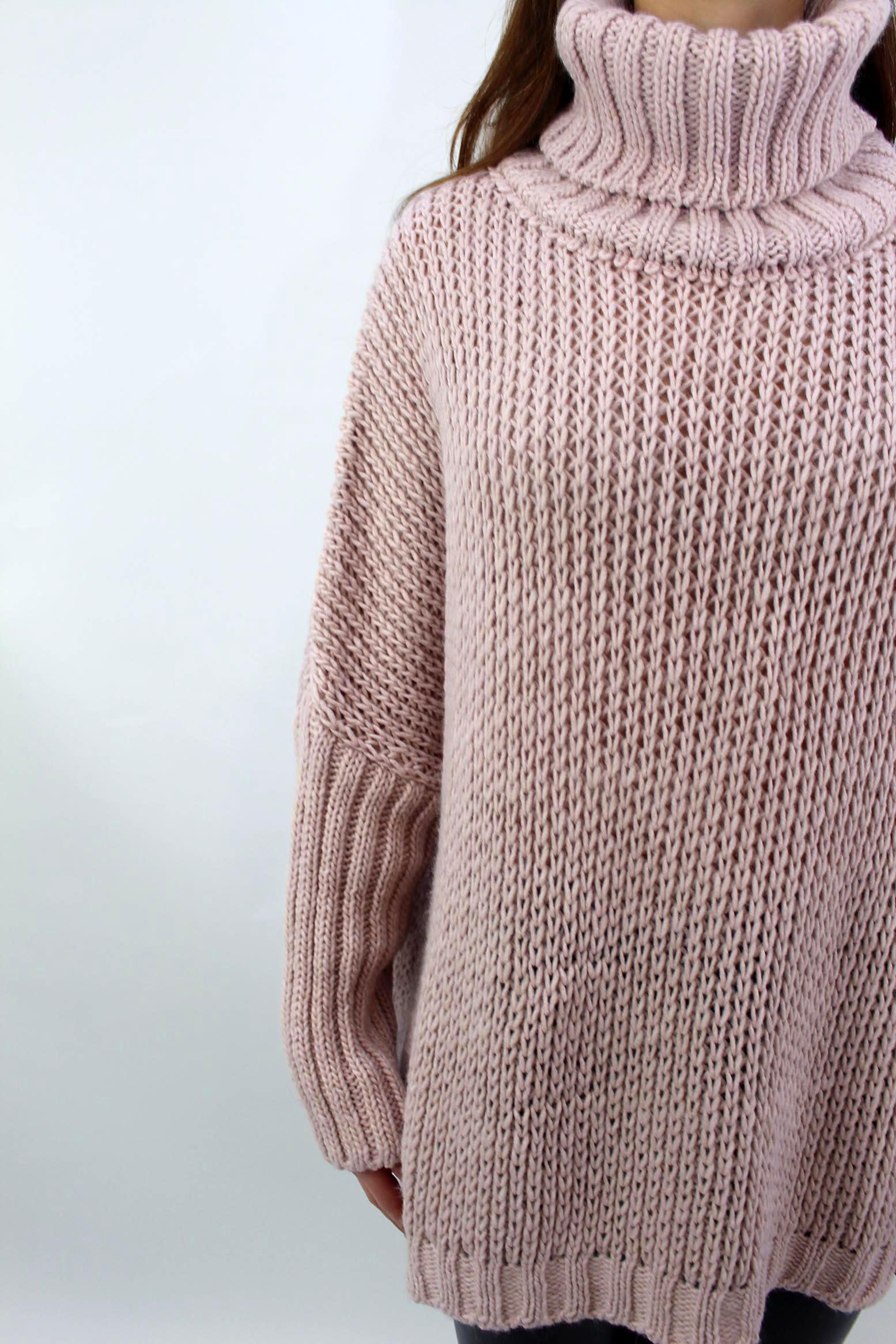 Pullover "Grobstrick mit Rollkragen" - Rosa