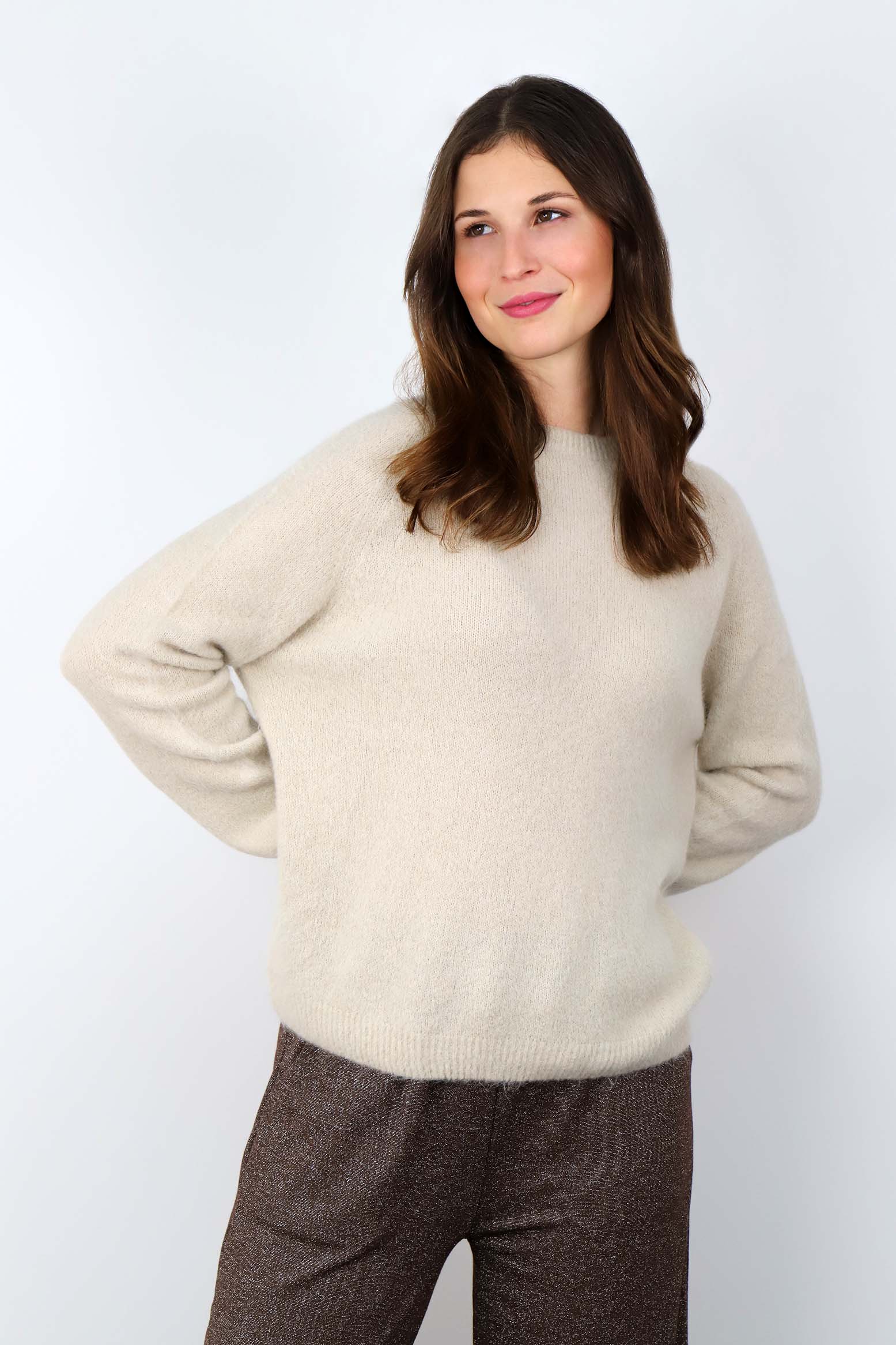 Strickpullover aus Alpaka und Wolle - Beige