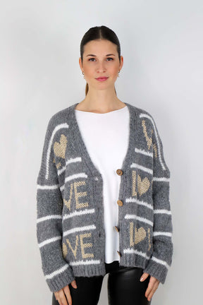 Strickjacke "Love mit Streifen" - Grau