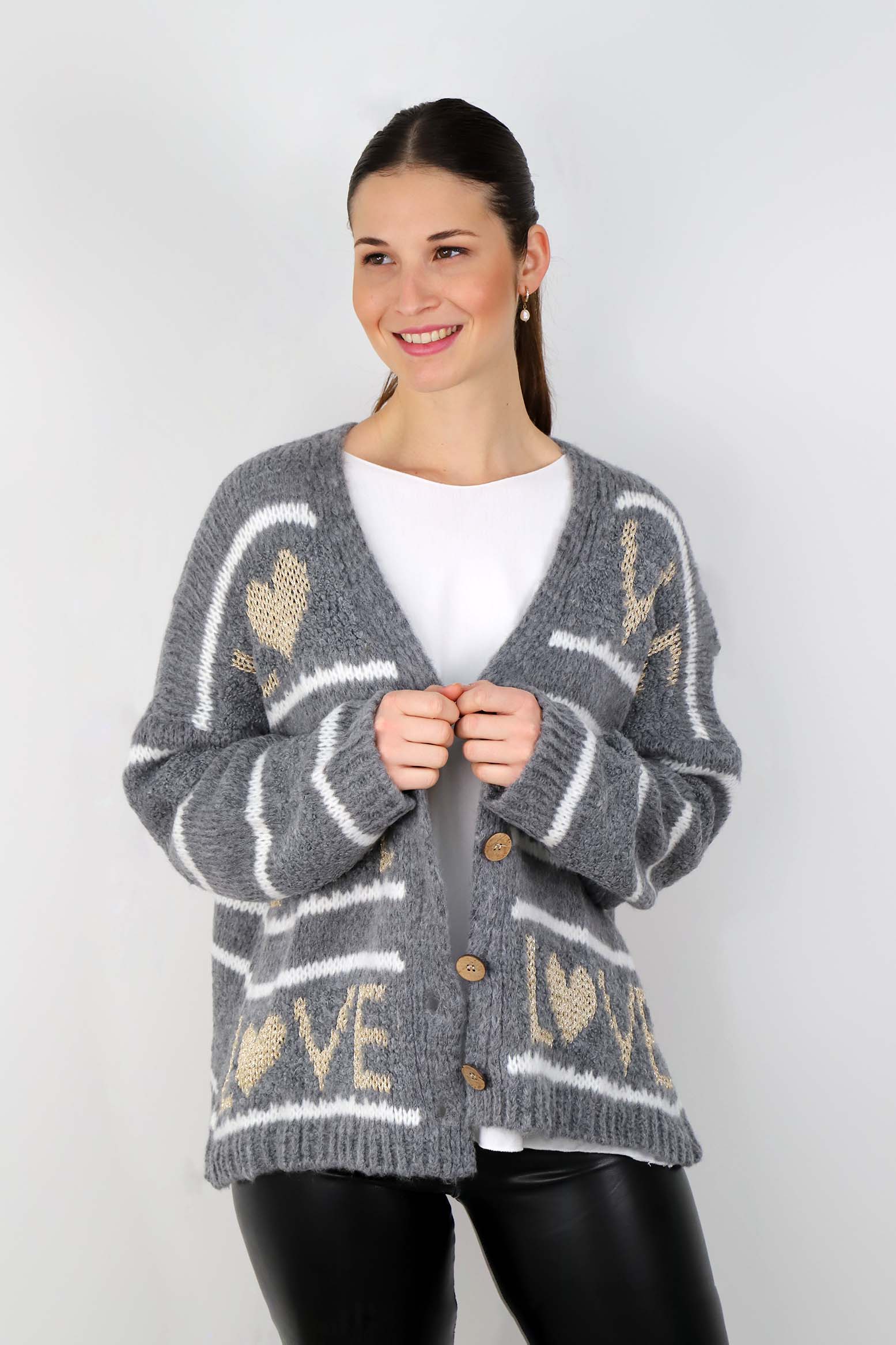 Strickjacke "Love mit Streifen" - Grau