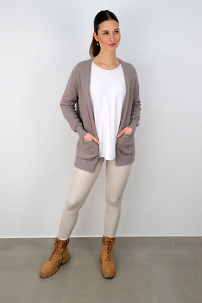 Strickjacke Basic mit Taschen - Taupe