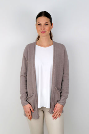 Strickjacke Basic mit Taschen - Taupe