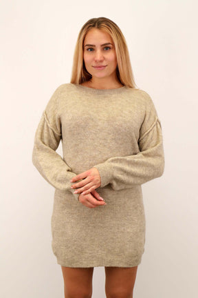 Longpullover / Kleid mit aufgesetzter Naht - Beige