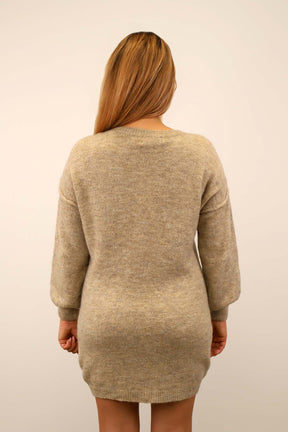 Longpullover / Kleid mit aufgesetzter Naht - Beige