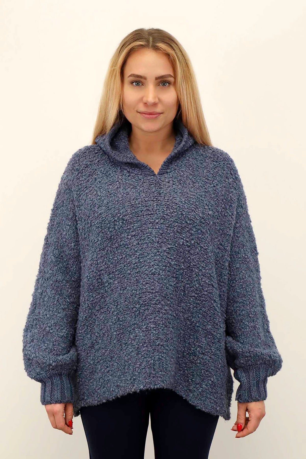 Pullover "Bouclee mit Kapuze" - Blau