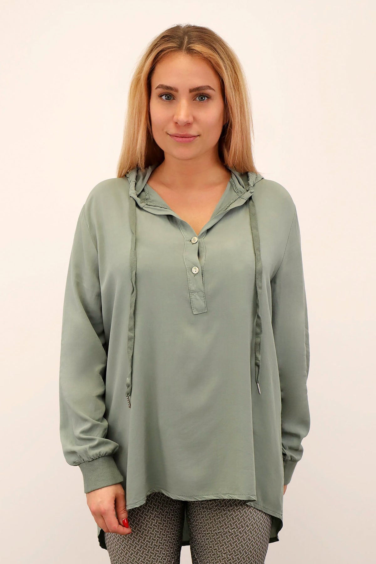 Zwillingsherz Komfort-Bluse mit Kapuze - Khaki