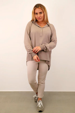 Komfort-Bluse mit Kapuze - Taupe