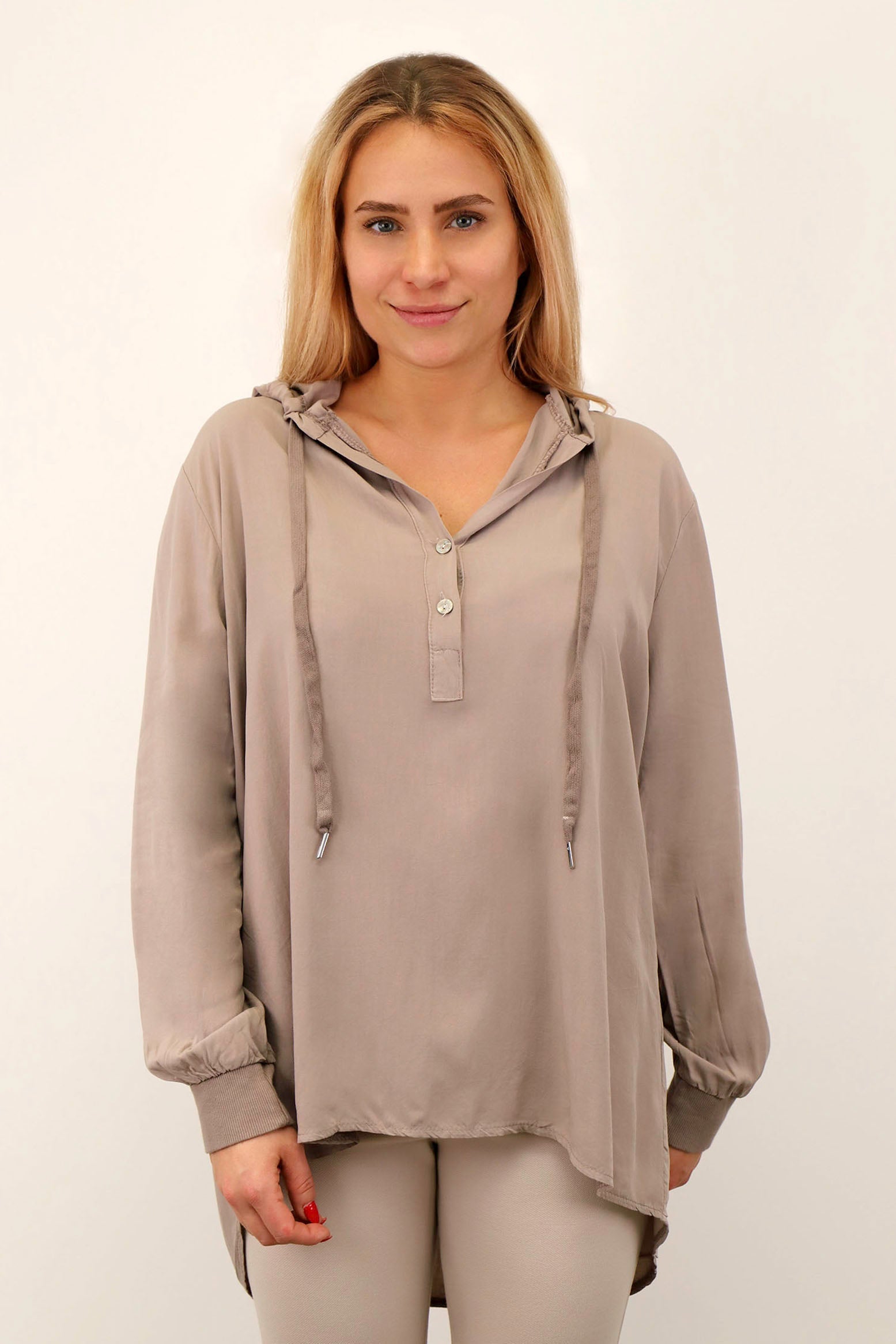 Komfort-Bluse mit Kapuze - Taupe