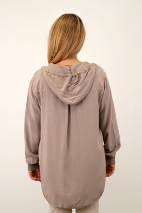 Komfort-Bluse mit Kapuze - Taupe